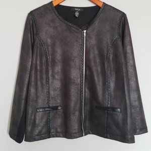 {Style & Co} Faux Leather Charcoal Crackle Jacket